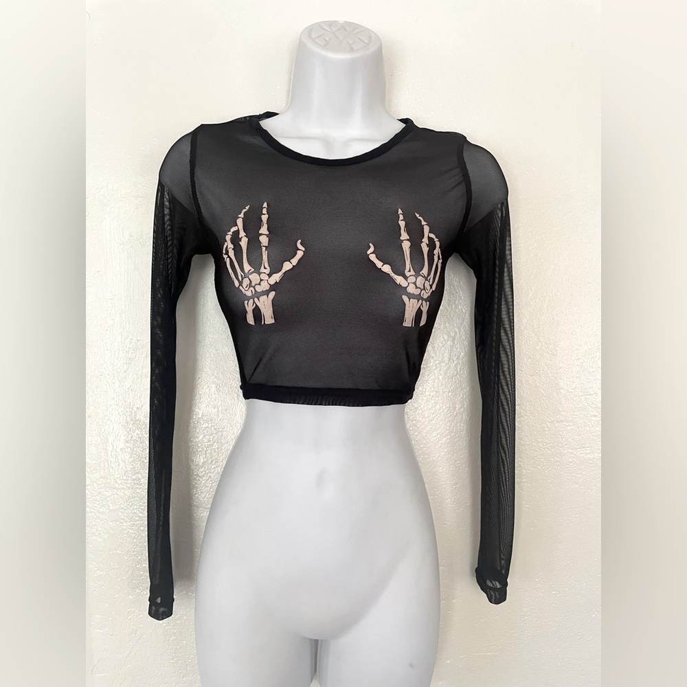 Sheer Skull Hand Crop Top